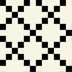 May include: A repeating pattern of black squares arranged in a diagonal grid on a cream-colored background. The squares are evenly spaced, creating a checkerboard-like design. The pattern is simple and geometric.