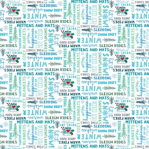 Snow Drift | Words White by Michael Zindell for Clothworks | 100% Cotton by the 1/2 yard