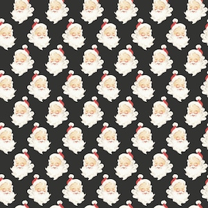 Designer Flannel | Old Fashioned Christmas Santa Heads Charcoal | Riley Blake fabric by the 1/2 yard