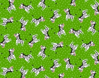 Jungle Explorers | Zingy Zebras Green by Michael Miller Fabrics | 100% Cotton by the 1/2 yard