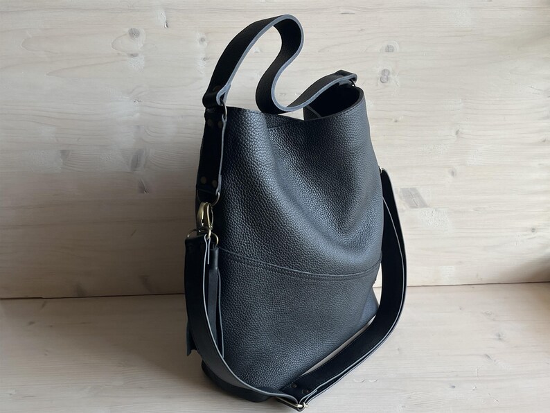 Oversized Black Leather Hobo Bag: side of the bag