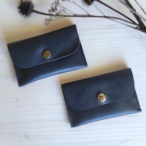 Dar Blue Card Wallet for up to 10 Cards / Slim Wallet in Navy Blue Leather - Credit Card Organizer / Mini Business Card Case / Pocket Wallet