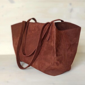 Weiche Leder Tragetasche für Frauen / Große Einkaufstasche handgemacht - Cognac Braun Tragetasche für Bücher / Lange und breite Einkaufstasche - Büro Schultertasche