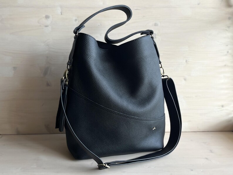 Oversized Black Leather Hobo Bag
