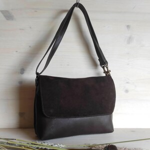Minimalist Suede Crossbody Bag Women / Handcrafted Soft Leather Shoulder Bag - Versatile Purse for Autumn - Elegant Cross Body in Dark Brown
