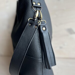 Oversized Black Leather Hobo Bag: leather texture