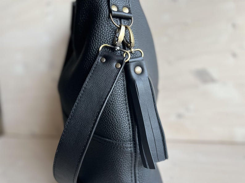 Oversized Black Leather Hobo Bag: leather texture