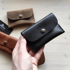 Leather Credit Card Wallet for up to 10 Cards / Business Card Case 2 Compartments - Envelope Card Holder Simple, Men&#39;s Gift Slim Mini Wallet