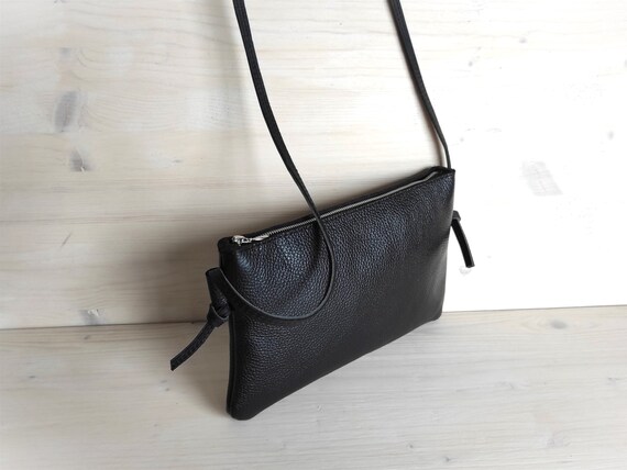Small Crossbody Bag in Black Leather Elegant Mini Purse Women Minimalist Cross Body for Her Zipper Clutch Purse With Long Strap Etsy Ireland