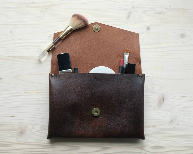 Leather Cosmetic Bag Leather Make Up Bag Minimalist Toiletry Etsy