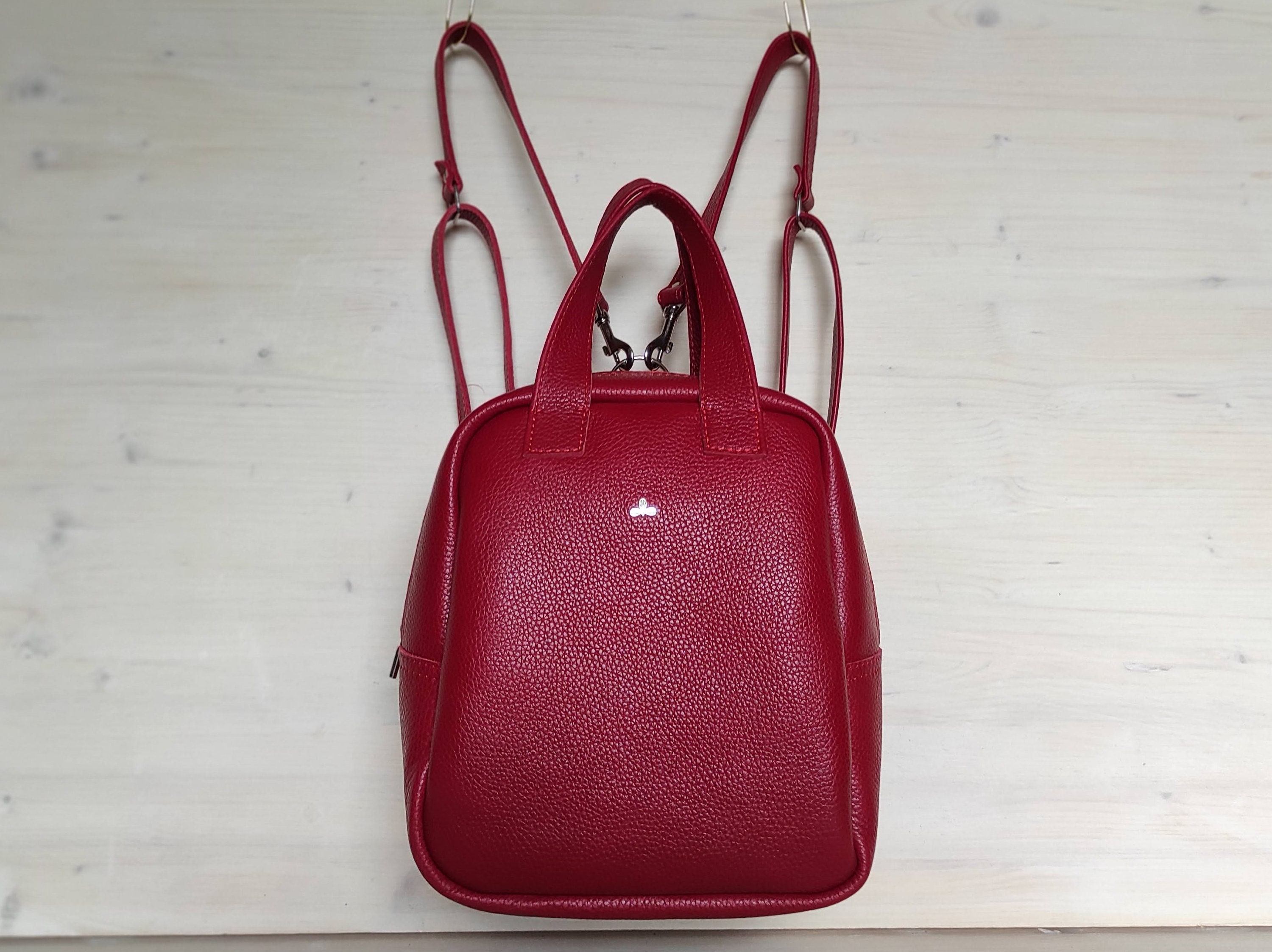 Convertible Red Leather Backpack, Bag Small Size / Preppy Bowling Style Purse - Etsy Convertible Red Leather Backpack, Bag Small Size / Preppy Bowling Style Purse - Etsy