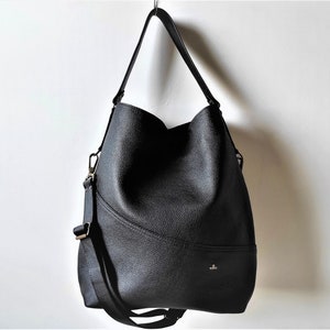 Oversized Leather Hobo Bag for Women - Black Large Crossbody Bag - Handcrafted Shoulder Tote Bag - Big Totebag for Work or Laptop, Mom Gift