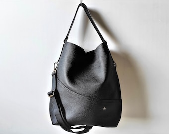 Oversized Leather Hobo Bag for Women - Black Large Crossbody Bag - Handcrafted Shoulder Tote Bag - Big Totebag for Work or Laptop, Mom Gift