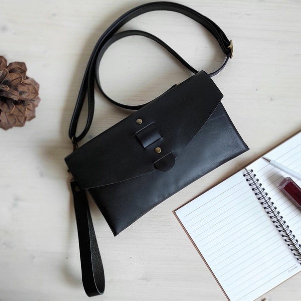 Leather Clutch With Wrist Strap Etsy