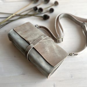Full Grain Leather Minimalist Crossbody Bag: Small Envelope Clutch with Wrap-Around Strap