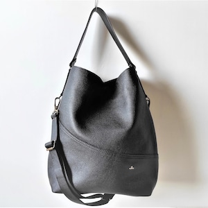 Oversized Black Leather Hobo Bag for Women - bag with different details 1
