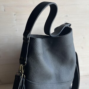 Oversized Black Leather Hobo Bag: top of the bag