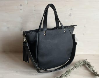 Soft Leather Carryall Tote Bag: Handmade Crossbody Top Handle Purse for Laptop or Books