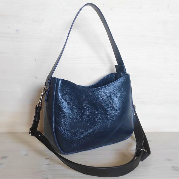 Blue Leather Shoulder Purse , Y2K Bag Women, Crossbody Bag Women, Old Money Aesthetic Handbag Small, Statement Purse Navy Blue, Elegant Bag