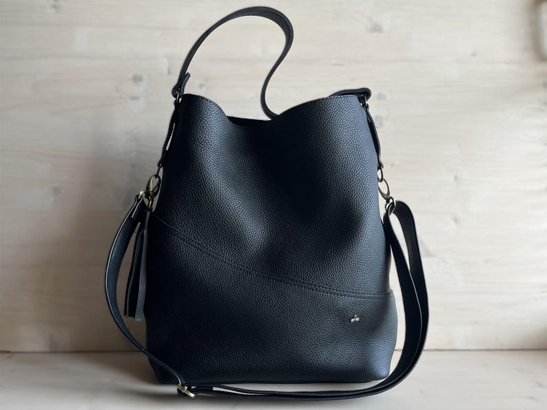 Oversized Black Leather Hobo Bag: front of the bag