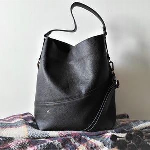 Schwarze Leder Hobo Tasche für Frauen - Handgefertigte Leder Umhängetasche - Handgefertigte Schulter Tragetasche Beutel für Arbeit oder Laptop, Mutter Geschenk