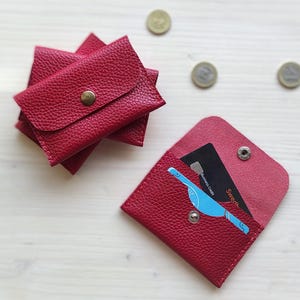 Portafoglio in pelle rosso brillante / Portafoglio sottile tascabile per 10 carte di credito o da visita - Portafoglio porta carte minimalista - Porta carte portafoglio rosso