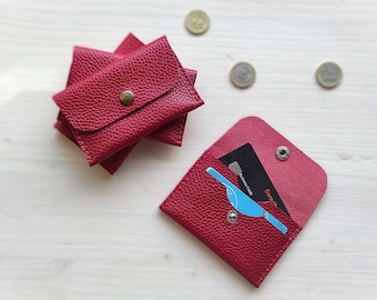 Cartera de cuero rojo brillante para tarjetas / Cartera delgada de bolsillo para 10 tarjetas de crédito o de presentación - Cartera minimalista para tarjetas - Estuche para tarjetas tipo billetera roja