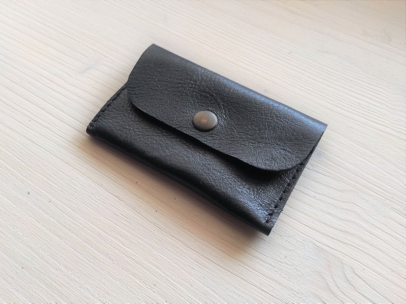 Leather Credit Card Wallet for up to 10 Cards - black leather