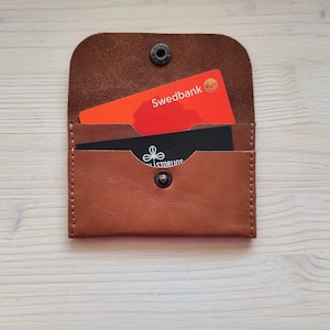 Leather Credit Card Wallet for up to 10 Cards - ginger brown leather, inside