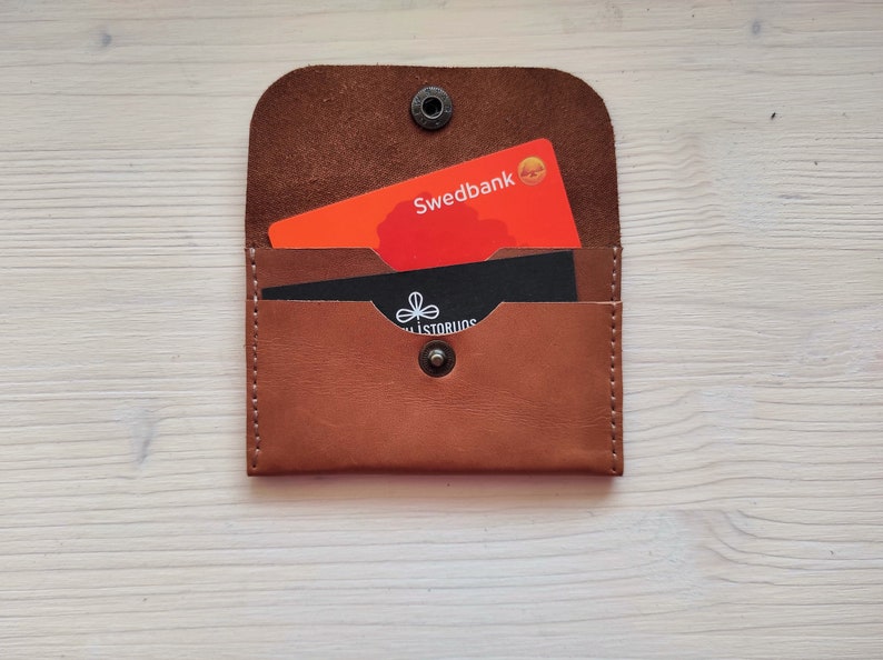 Leather Credit Card Wallet for up to 10 Cards - ginger brown leather, inside