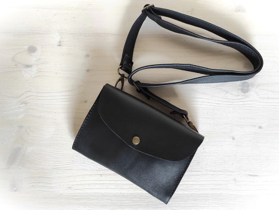 Small Leather Pouch Bag With Crossbody Strap Black Leather Fanny Pack Micro Purse Leather Belt Pouch Tiny Envelope Clutch Phone Bag Etsy