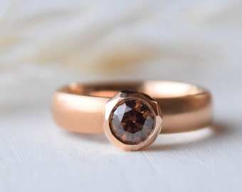 SOLITARY ring 18kt red gold with cognac diamond, wedding, wedding ring, engagement ring, multiple rings, set rings engagement