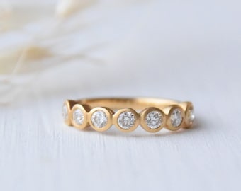 Engagement Ring 18k Yellow Gold Memory with Diamonds, Half Eternity Band, Diamond Ring Gold, Wedding Ring, Gold Memory Ring,Ring Engagement