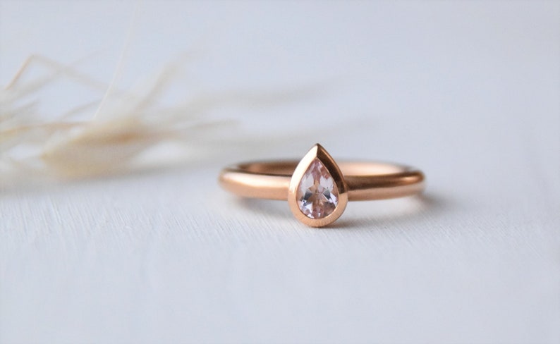 Morganit ring 18kt pink gold, engagement ring,wedding ring gold,stacking ring,ring set gold, wedding rings pink gold, drop stone, stone ring image 1