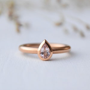 Morganit ring 18kt pink gold, engagement ring,wedding ring gold,stacking ring,ring set gold, wedding rings pink gold, drop stone, stone ring image 4