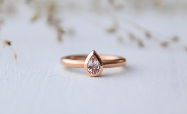 Morganit ring 18kt pink gold, engagement ring,wedding ring gold,stacking ring,ring set gold, wedding rings pink gold, drop stone, stone ring image 4