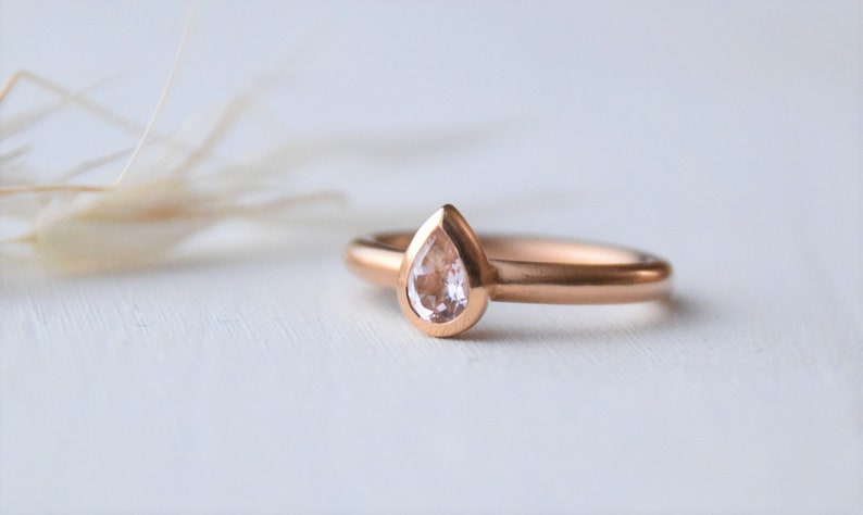 Morganit ring 18kt pink gold, engagement ring,wedding ring gold,stacking ring,ring set gold, wedding rings pink gold, drop stone, stone ring image 2