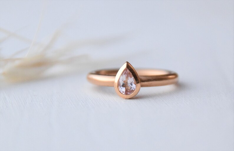 Morganit ring 18kt pink gold, engagement ring,wedding ring gold,stacking ring,ring set gold, wedding rings pink gold, drop stone, stone ring image 3
