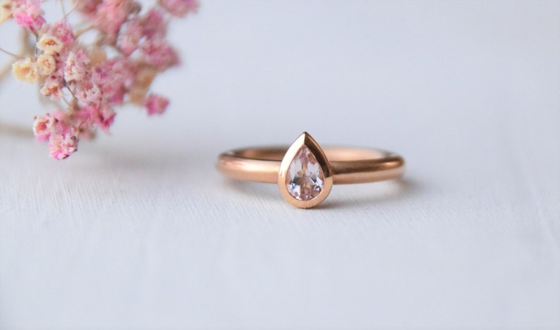 Morganit ring 18kt pink gold, engagement ring,wedding ring gold,stacking ring,ring set gold, wedding rings pink gold, drop stone, stone ring image 5