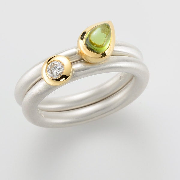 Ring made of 925 / silver with tourmaline drops green, cabochon cut