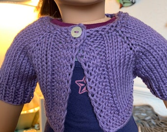 Handknit Bolero Shrug Sweater for 18 Inch Dolls or Bears Purple