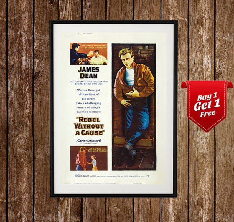 VINTAGE REBEL WITHOUT A CAUSE JAMES DEAN MOVIE POSTER A3 PRINT