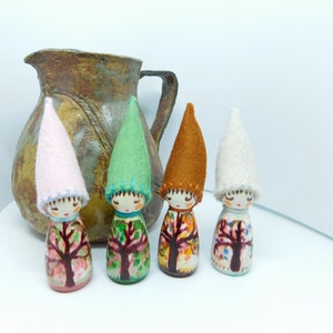 Hand Painted Four Seasons Wooden Peg Doll Set: Waldorf Crafts