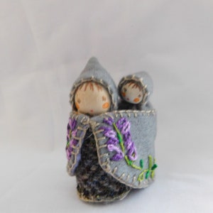 Lavender Faerie Mama with Baby, Fairy Gift,  Waldorf Wooden Peg Doll