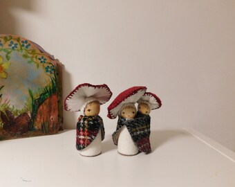 Toadstool  Faerie Family, Faerie Gift Waldorf  Wooden peg dolls