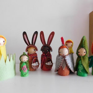 Easter Peg Dolls: Bunny, Chick, Pea Pod, Flower Gnome, Waldorf Craft