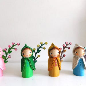 Four Seasons, Hand Painted Gnomes, Waldorf Wooden Peg Dolls