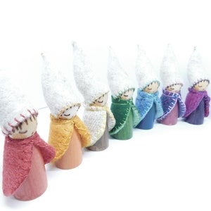 Earth Rainbow Tones  A Set of Seven Gnome Wooden Peg Dolls Waldorf hand crafts
