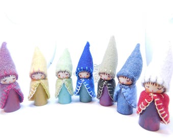 Earth Rainbow Gnomes Waldorf Peg Dolls