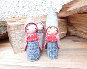 The Little Retro Gnome Family. A Faerie Friendship Gift Waldorf Craft